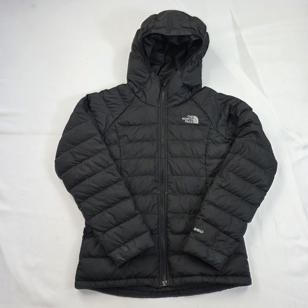 The North Face Puffer Jacket Girls 10-12 Black 550 Down Hooded Quilted Winter